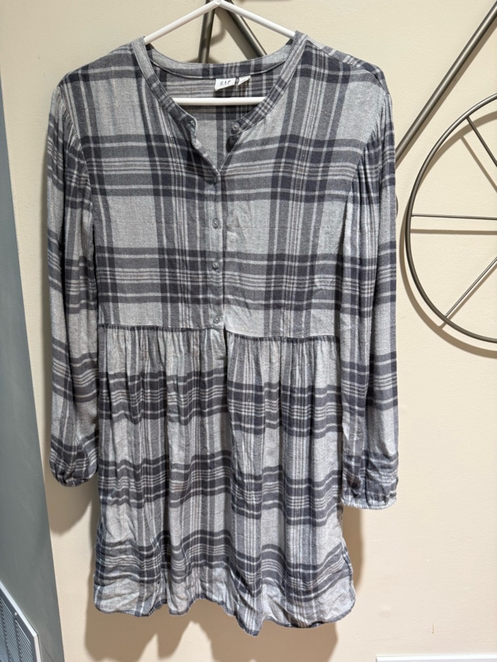Gap Kids Gray Plaid Button-Front Tunic Dress Size XL